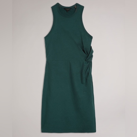 🆕 Ted Baker London Livviaa Knot Front Jersey Dress in Green - Picture 4 of 10